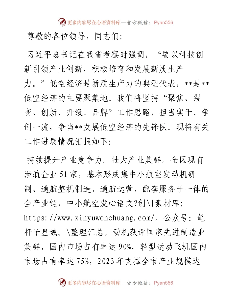 在省低空经济发展推进会上的汇报发言.docx_第1页