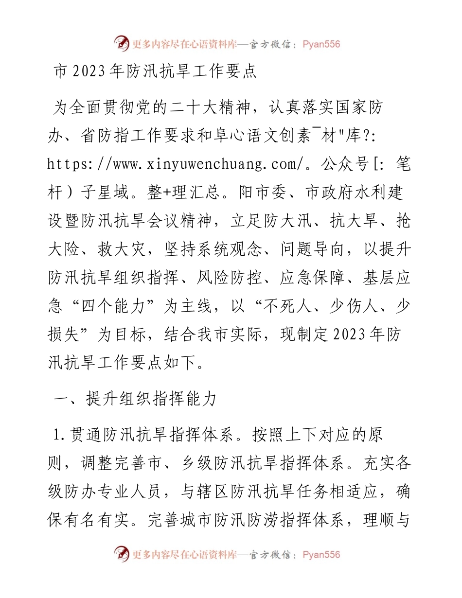 市2023年防汛抗旱工作要点.docx_第1页