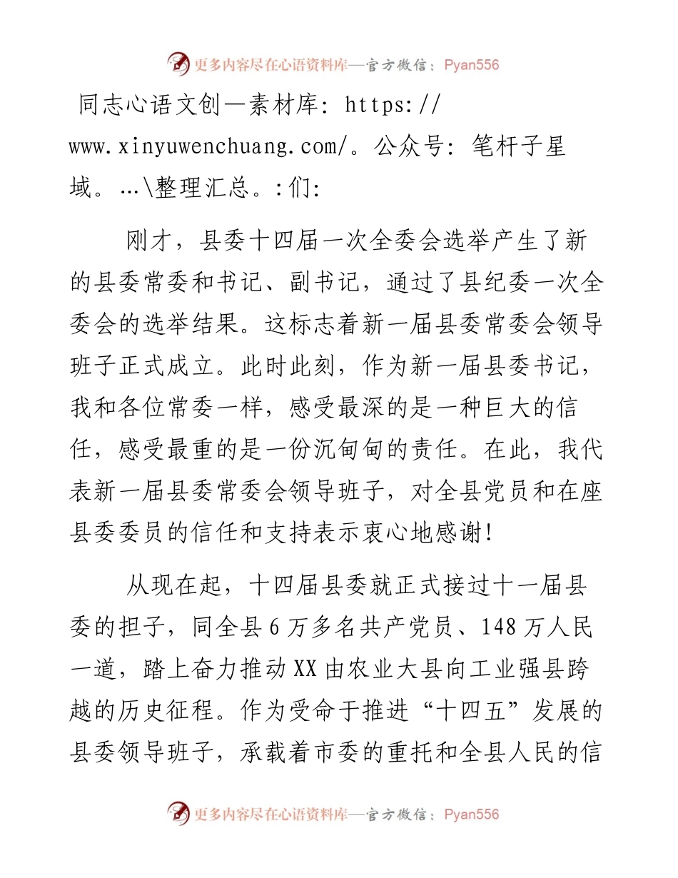 在新一届县委第一次全委会上的讲话.docx_第1页