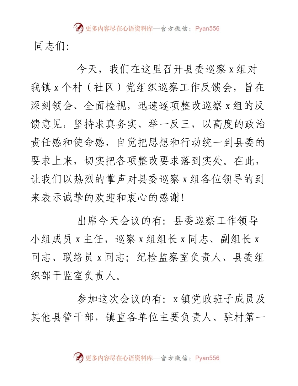 在村级巡察工作反馈会上的讲话.docx_第1页