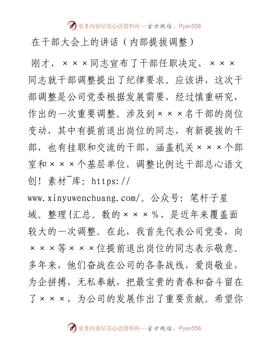 在干部大会上的讲话（内部提拔调整）.docx_第1页