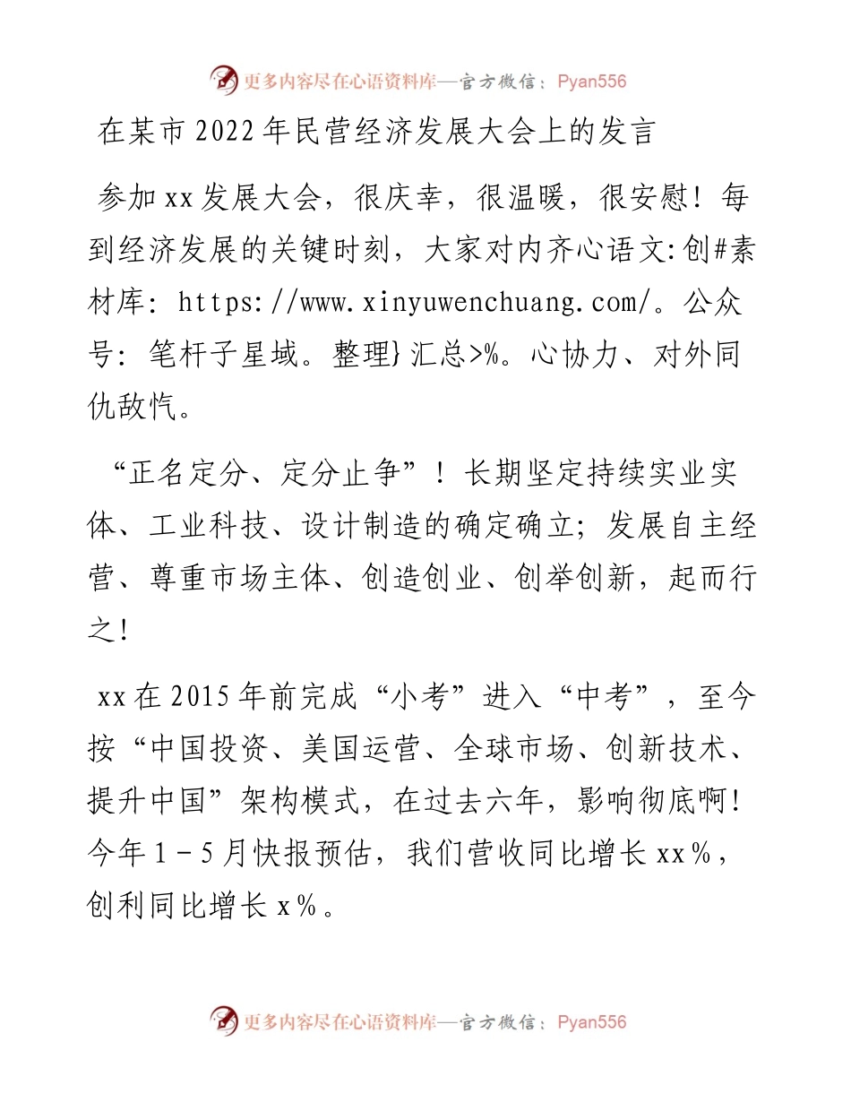 在某市民营经济发展大会上的发言.docx_第1页
