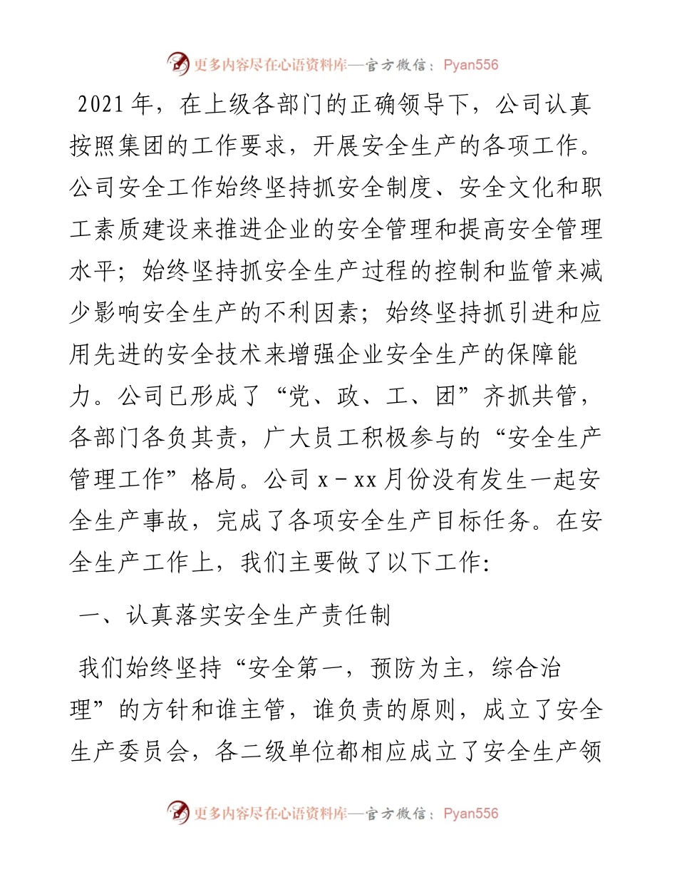 安全生产工作总结（集团公司）.docx_第1页