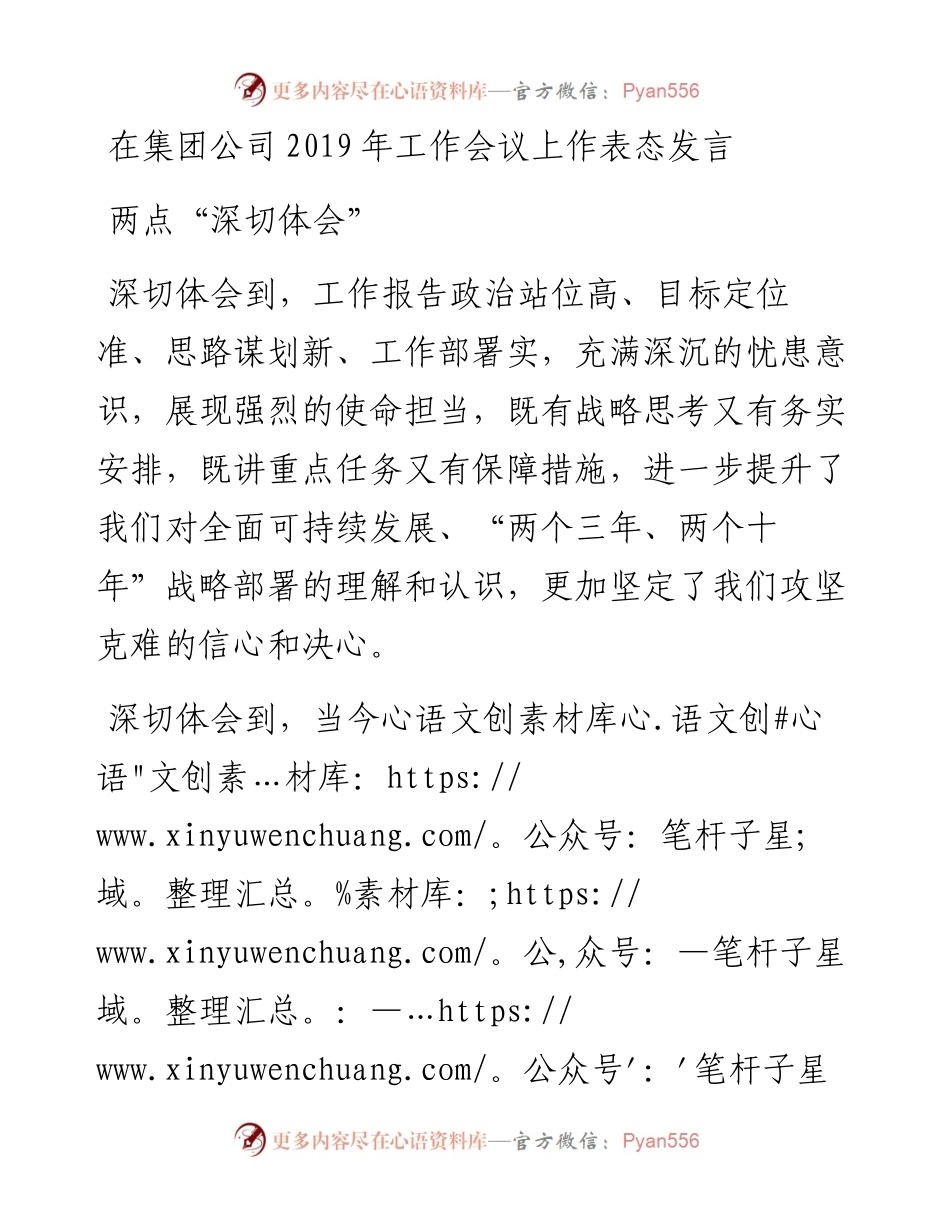 在集团公司工作会议上作表态发言.docx_第1页