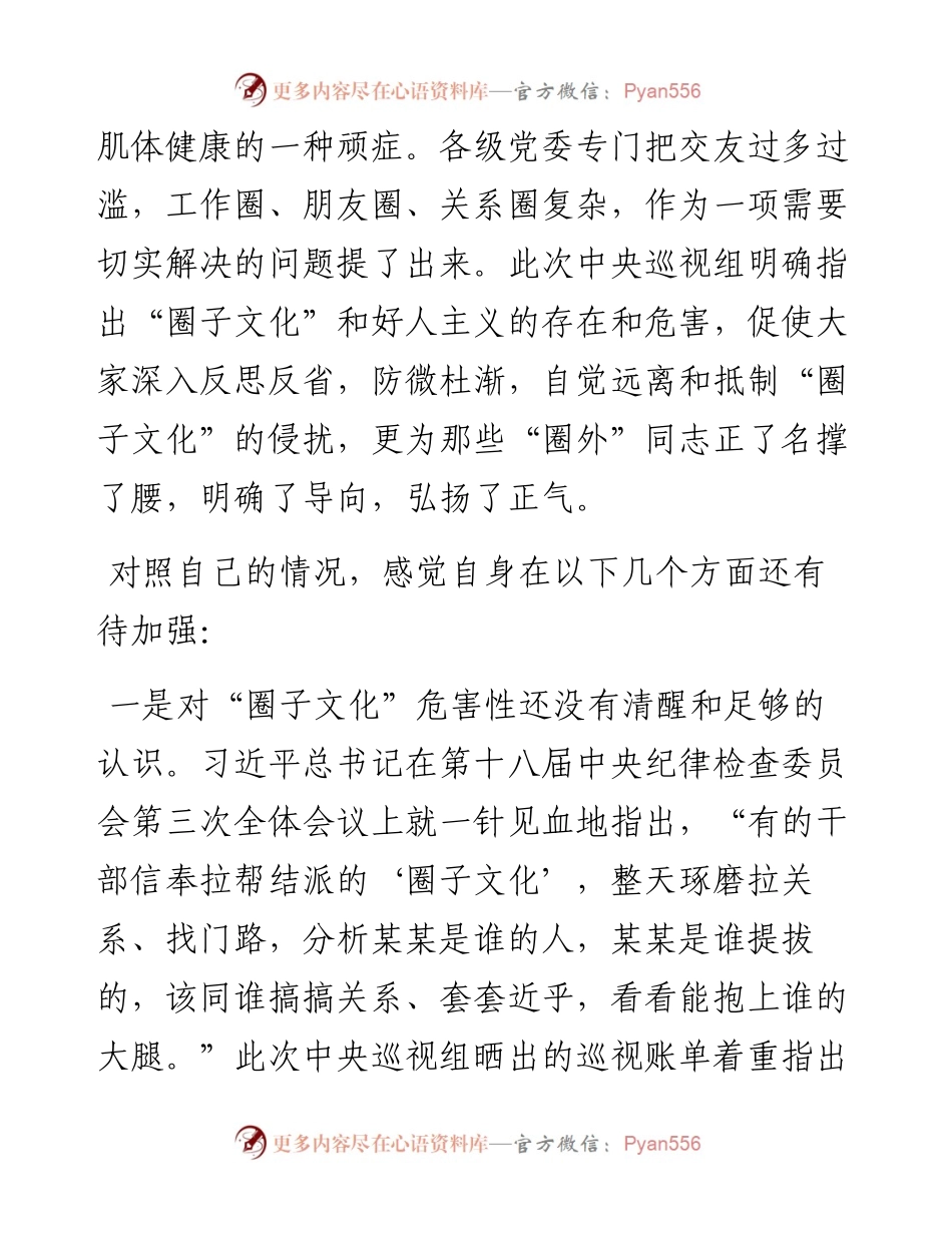 增强“四个意识”、反对“圈子文化”和“好人主义”民主生活会发言提纲.docx_第2页