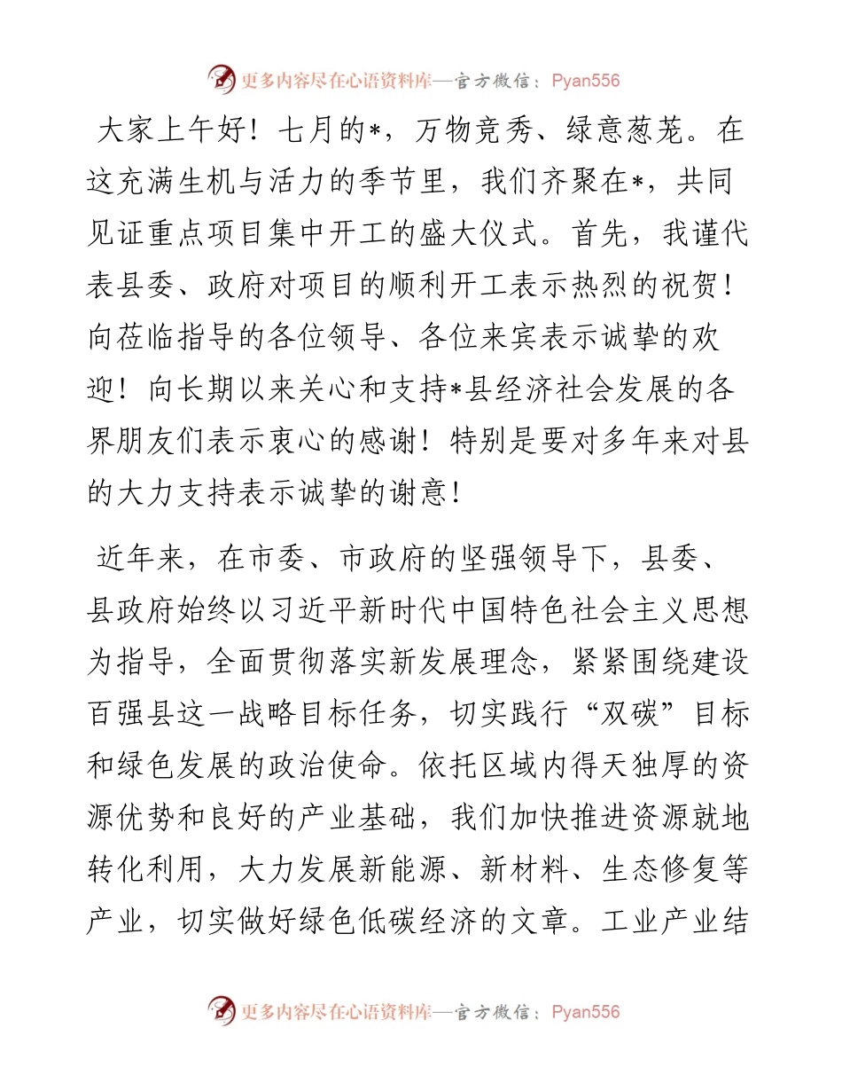 在重点项目集中开工仪式的致辞.docx_第1页