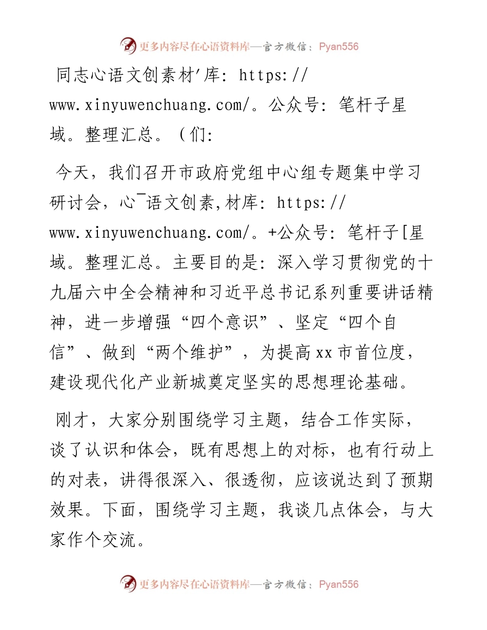 在市政府党组理论中心组集中学习研讨会上的讲话.docx_第1页