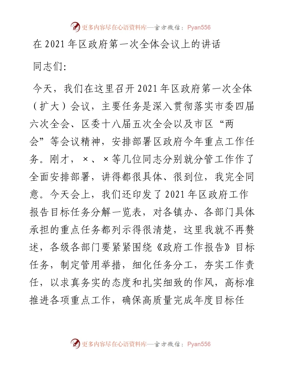 在区政府第一次全体会议上的讲话.docx_第1页