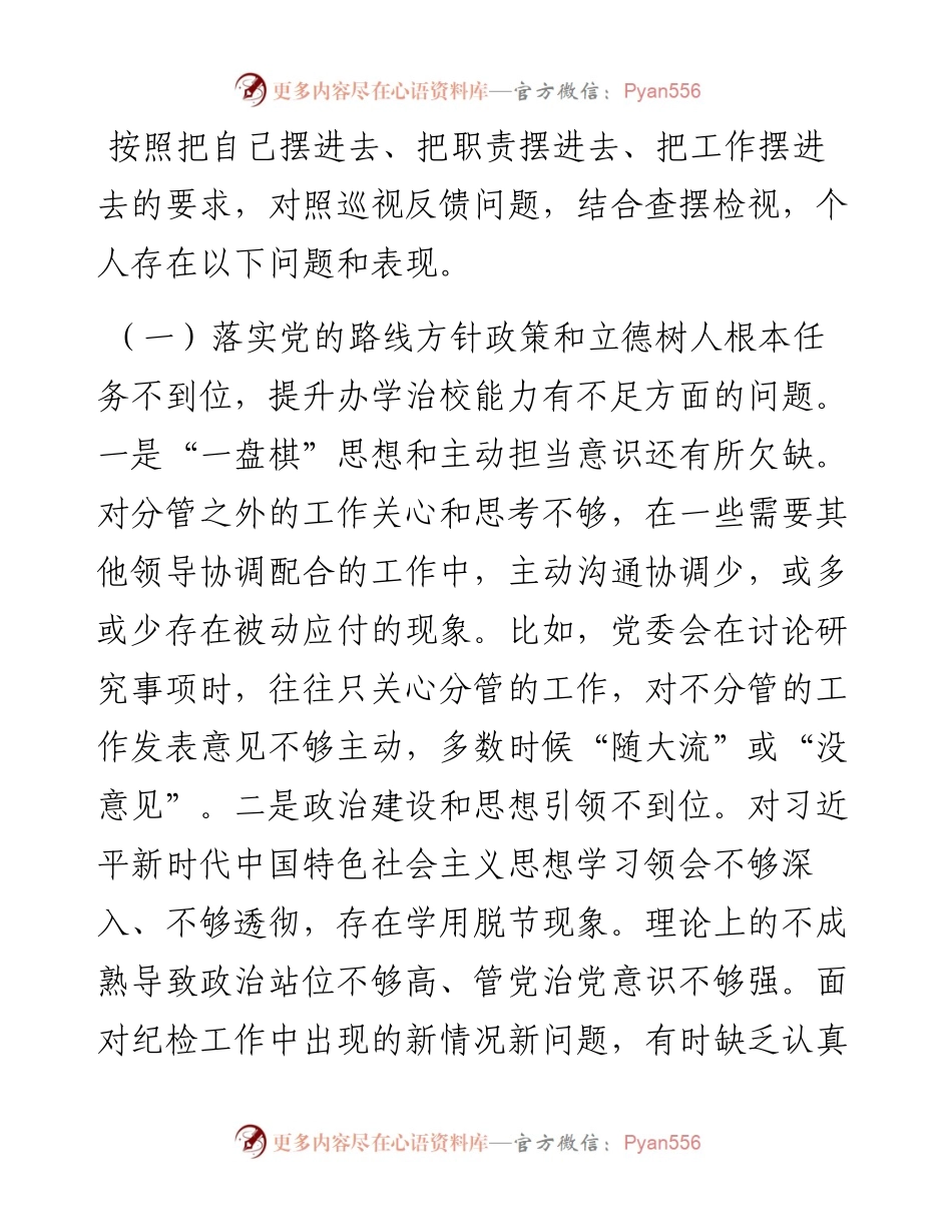 巡视整改专题民主生活会个人发言提纲..docx_第2页