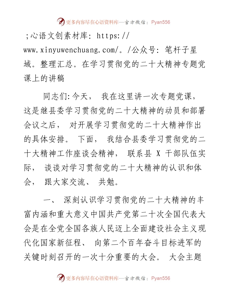 在学习贯彻党的二十大精神专题党课上的讲稿.docx_第1页