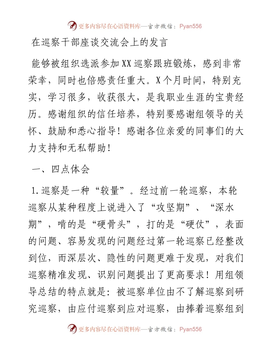 在巡察干部座谈交流会上的发言.docx_第1页