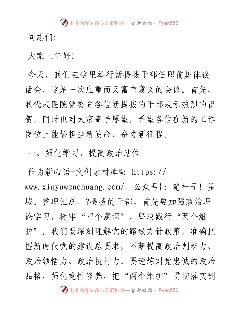 在新提拔干部任职前集体谈话会上的讲话：担当新使命 奋进新征程.docx_第1页