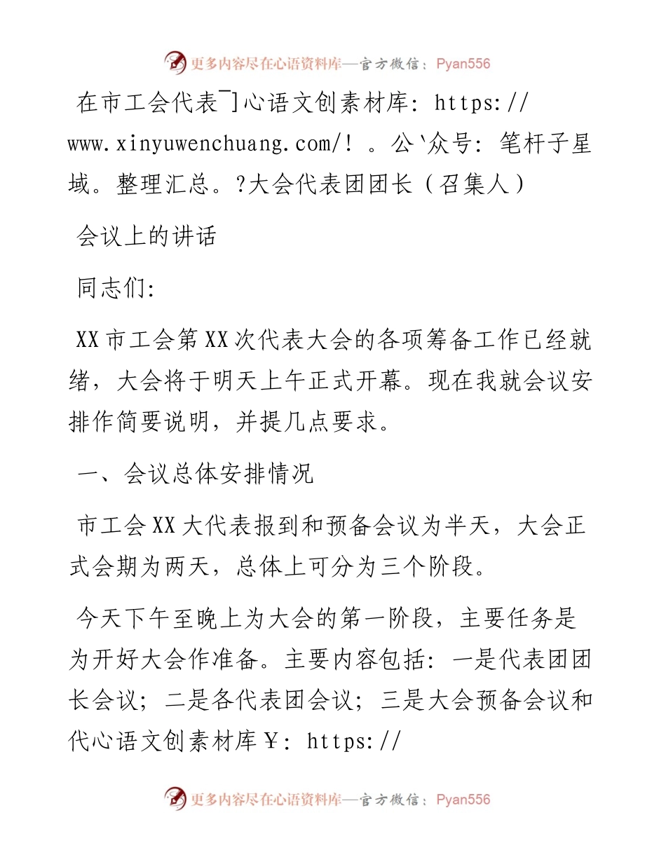 在市工会代表大会代表团团长（召集人）会议上的讲话.docx_第1页