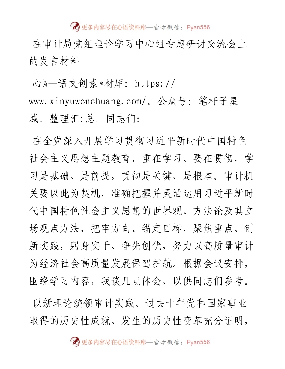 在审计局党组理论学习中心组专题研讨交流会上的发言材料.docx_第1页