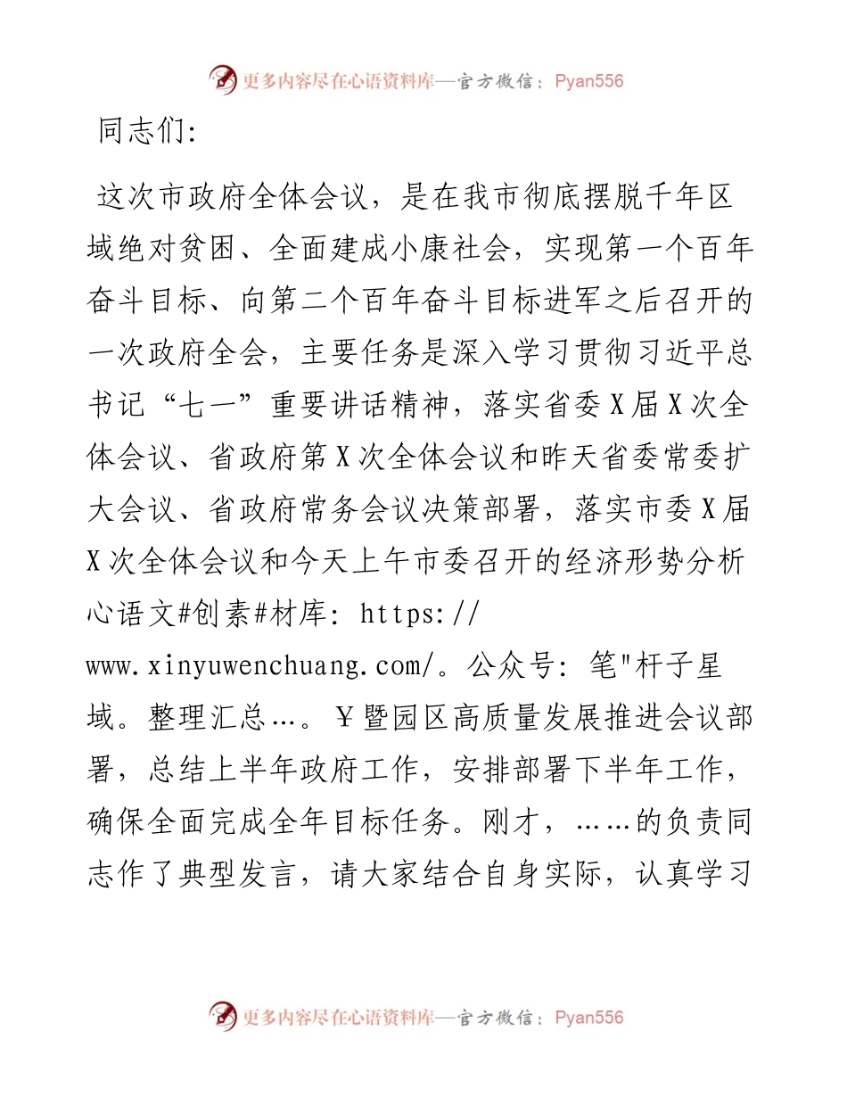 在市政府第X次全体会议上的讲话.docx_第1页