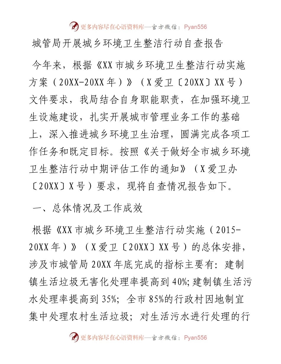 城管局开展城乡环境卫生整洁行动自查报告.docx_第1页