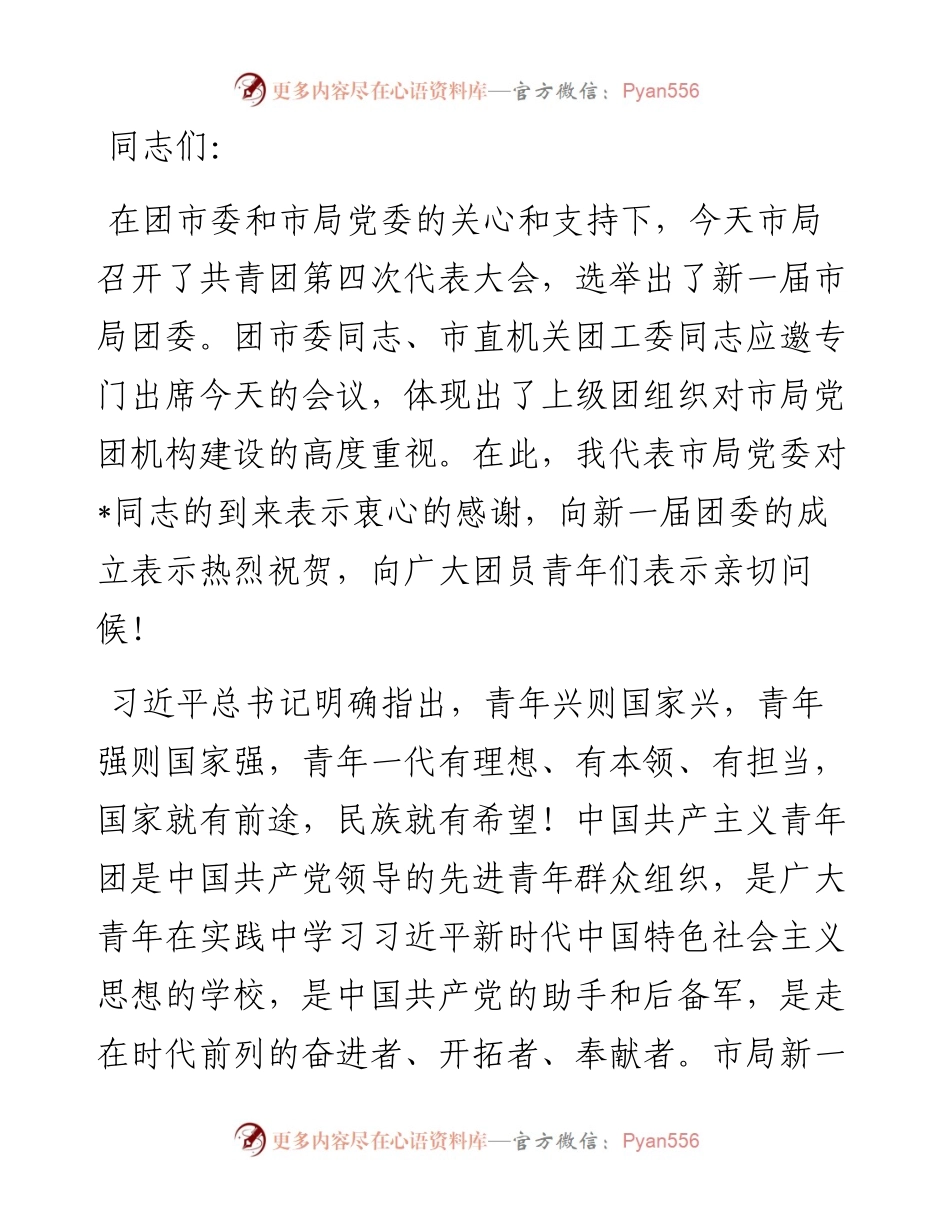 在市共青团第四次代表大会上的讲话.docx_第1页