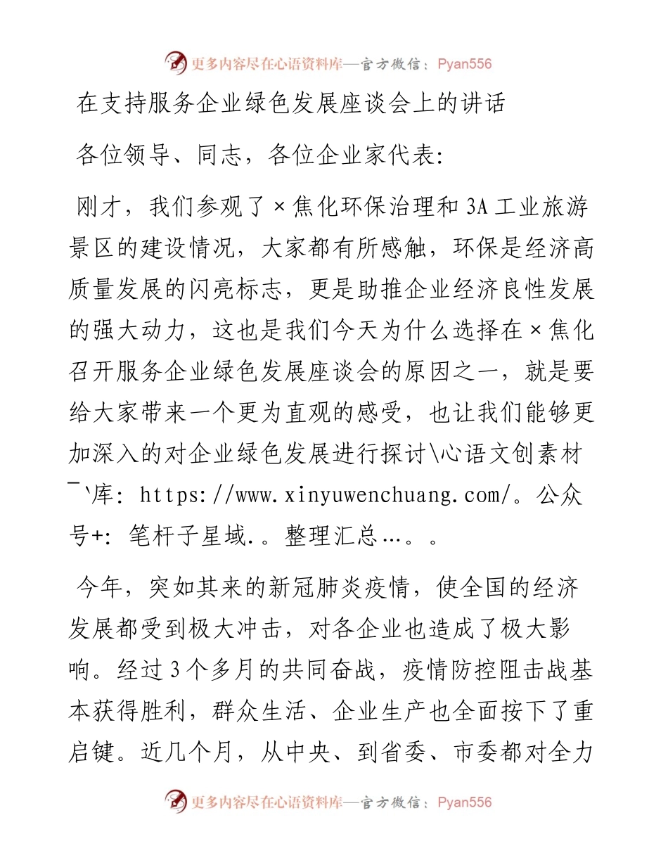 在支持服务企业绿色发展座谈会上的讲话.docx_第1页