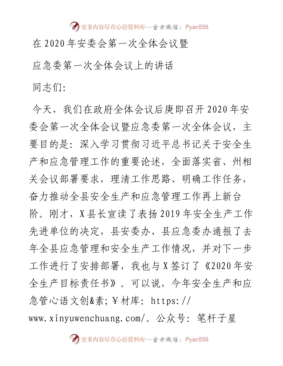 在安委会第一次全体会议暨应急委第一次全体会议上的讲话.docx_第1页
