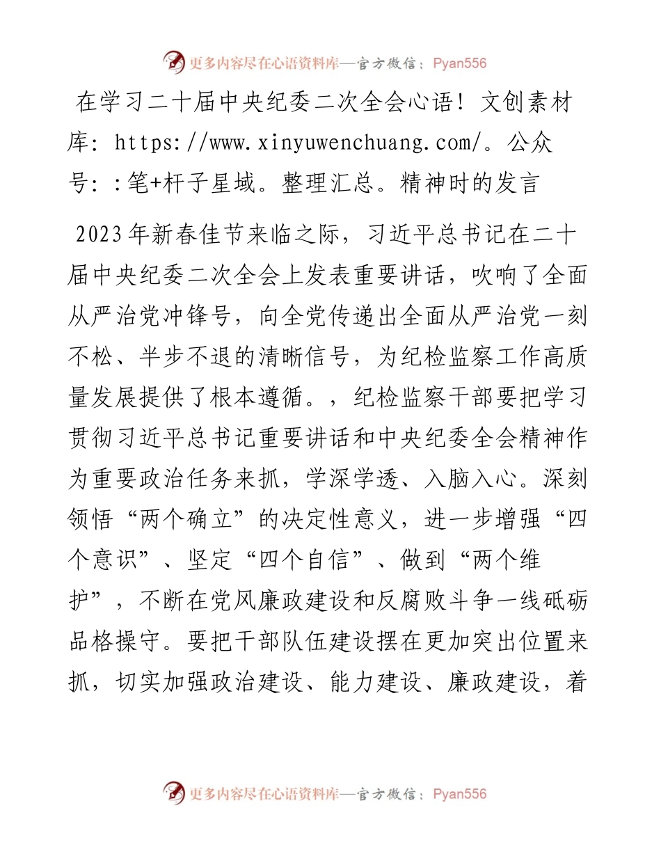 在学习二十届中央纪委二次全会精神时的发言.docx_第1页