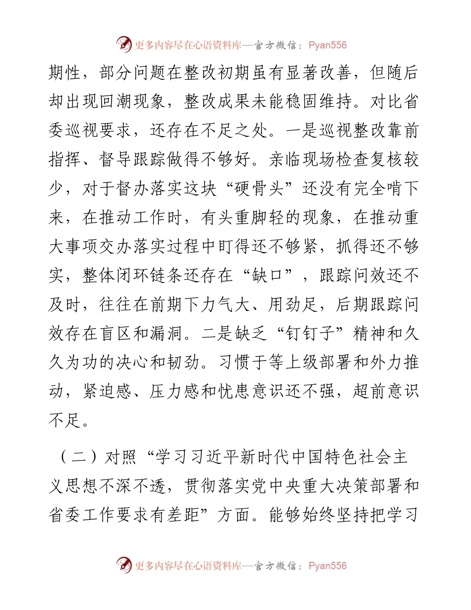 巡视整改民主生活会个人对照检查材料.docx_第2页