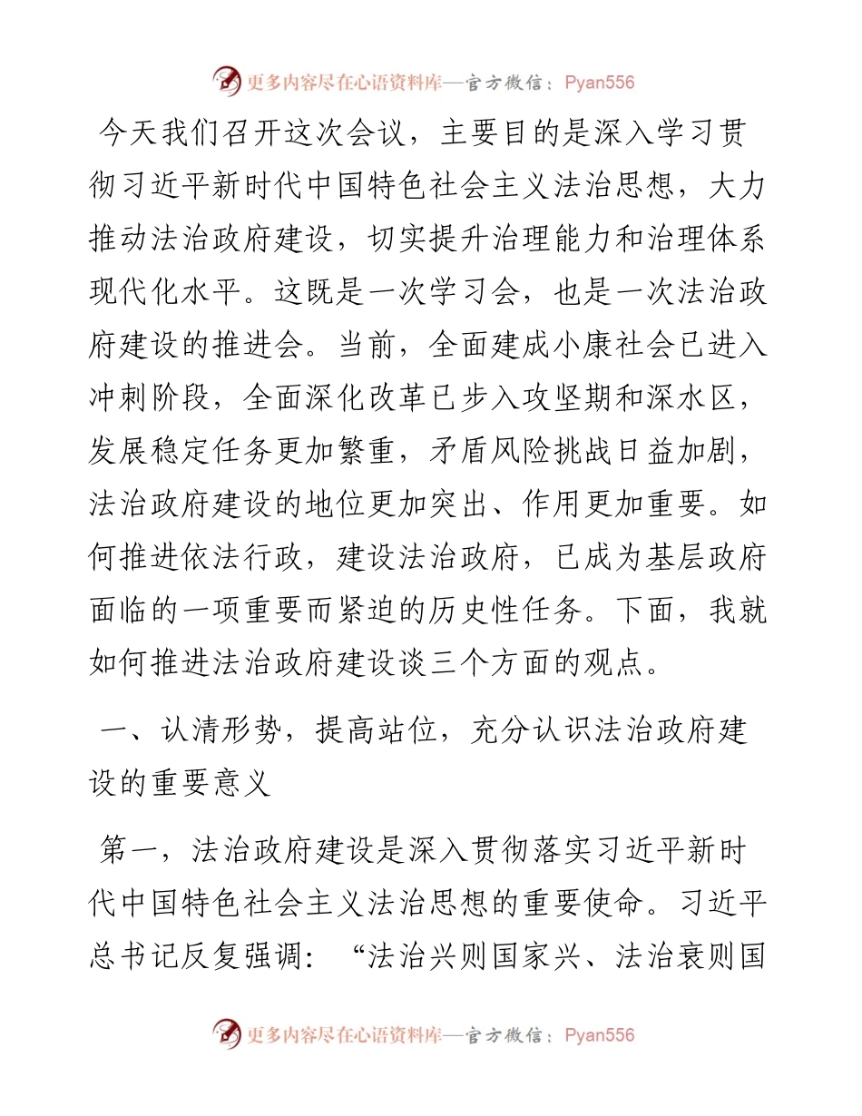 在法治政府建设推进会议上的讲话.docx_第1页