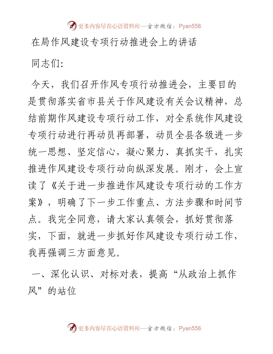 在局作风建设专项行动推进会上的讲话.docx_第1页