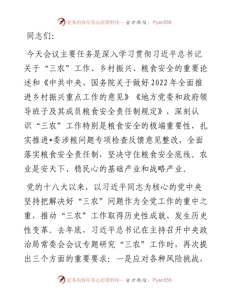 在粮食安全工作会议上的讲话.docx_第1页