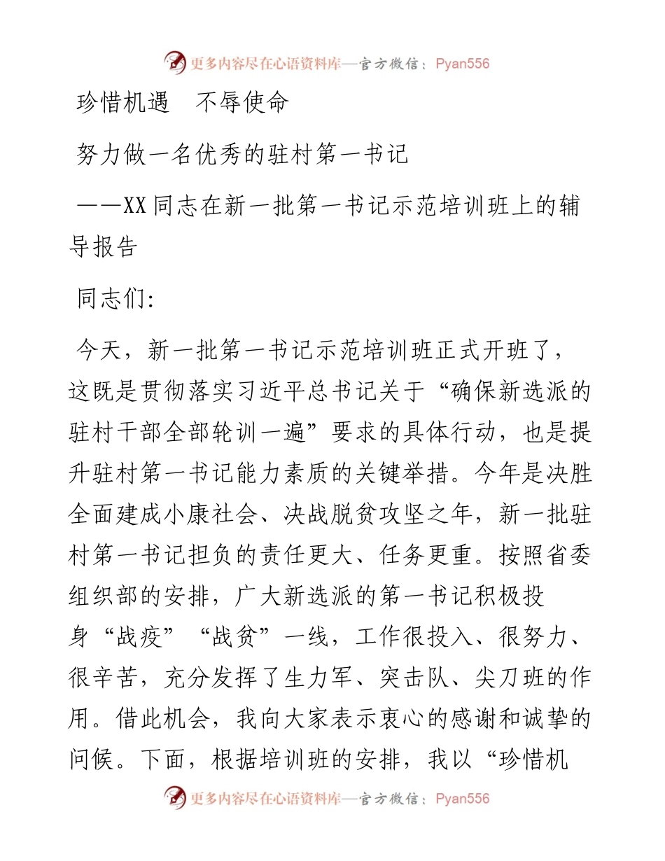 在新一批第一书记示范培训班上的辅导报告.docx_第1页