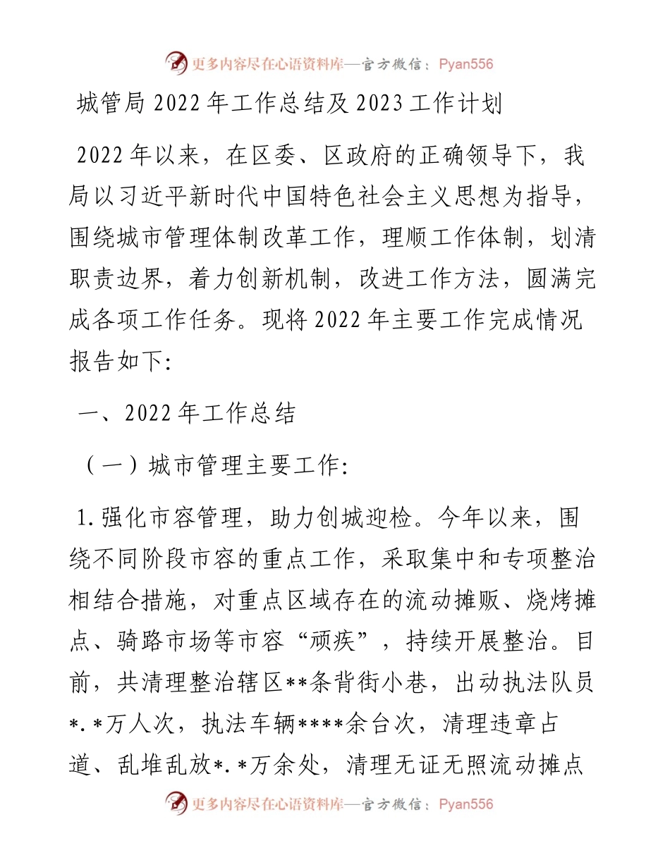 城管局工作总结及2023工作计划.docx_第1页