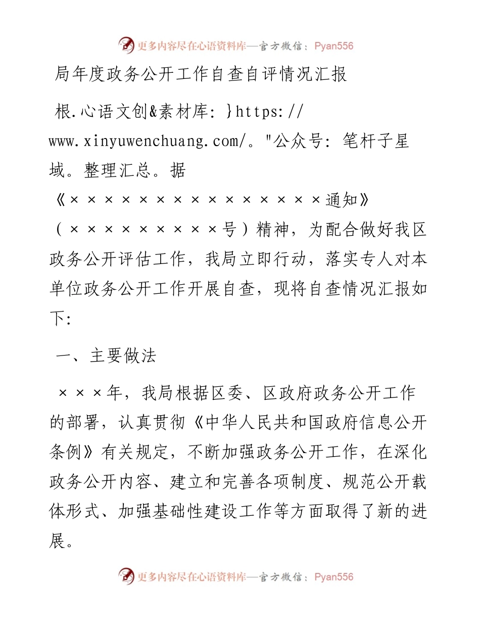 局年度政务公开工作自查自评情况汇报.docx_第1页