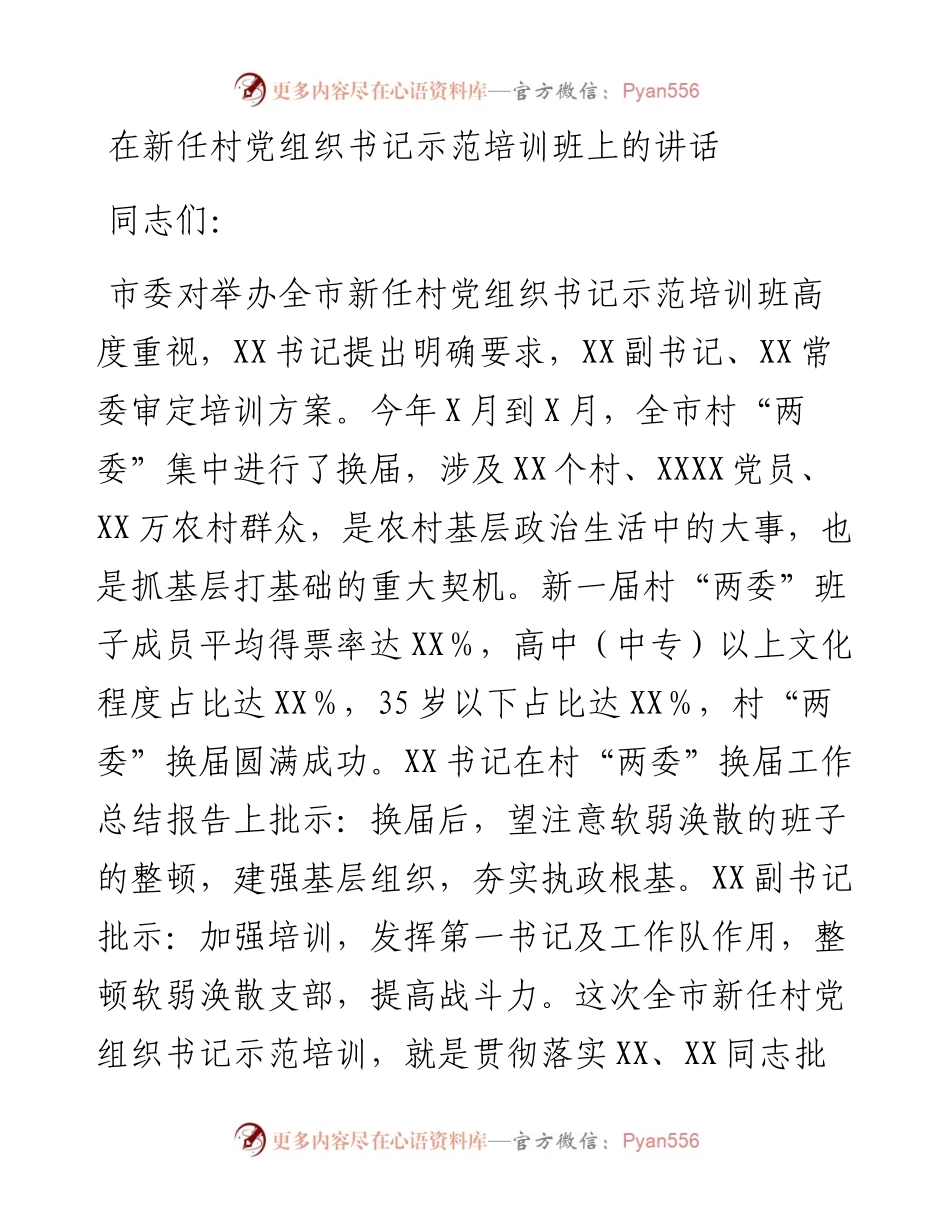 在新任村党组织书记示范培训班上的讲话.docx_第1页