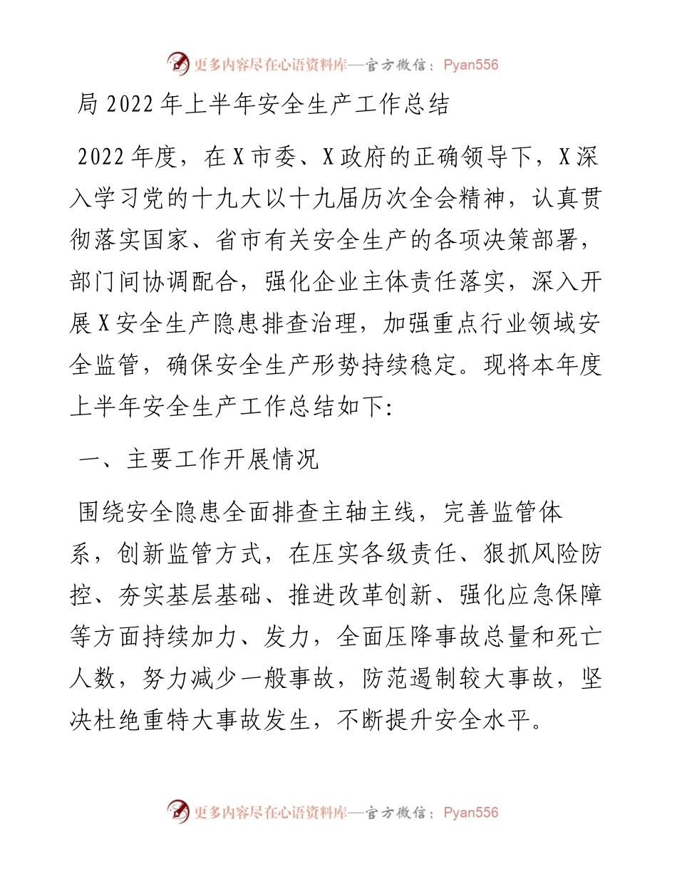 局上半年安全生产工作总结.docx_第1页