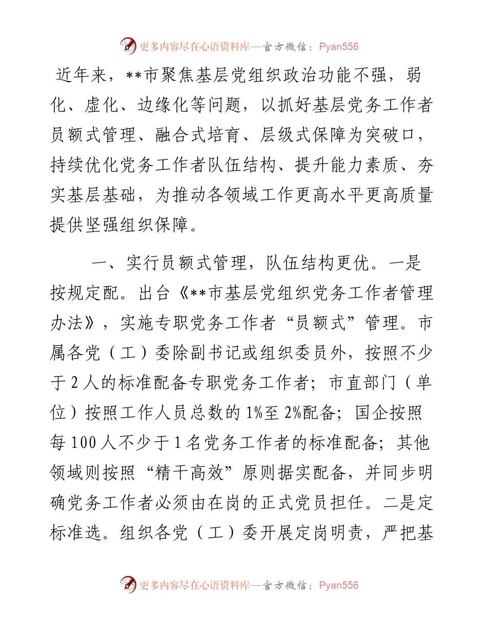 基层党务工作者队伍建设工作汇报.docx_第1页