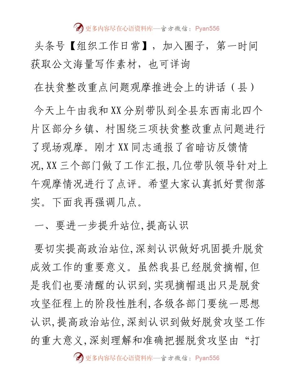 在扶贫整改重点问题观摩推进会上的讲话.docx_第1页