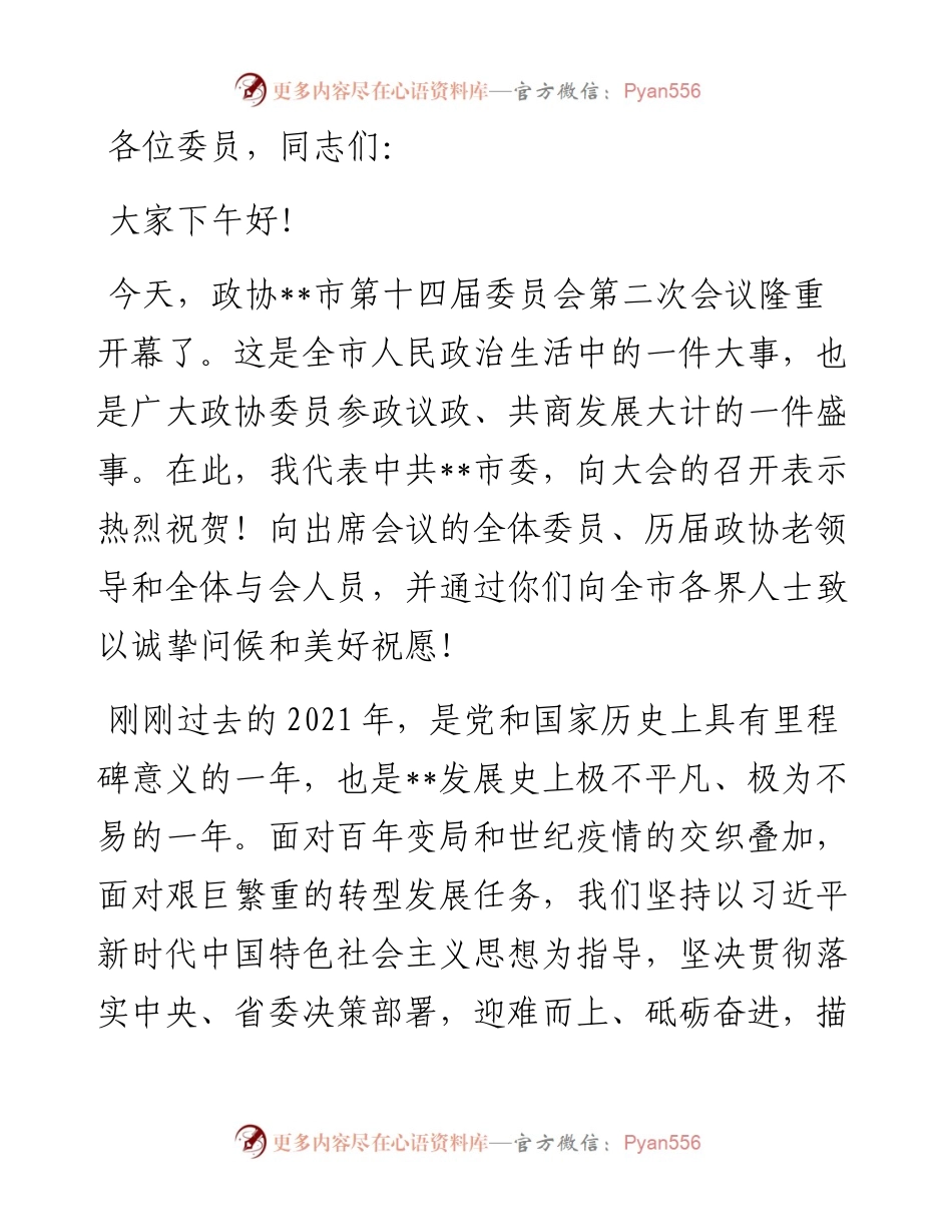 在政协市委员会会议上的讲话.docx_第1页
