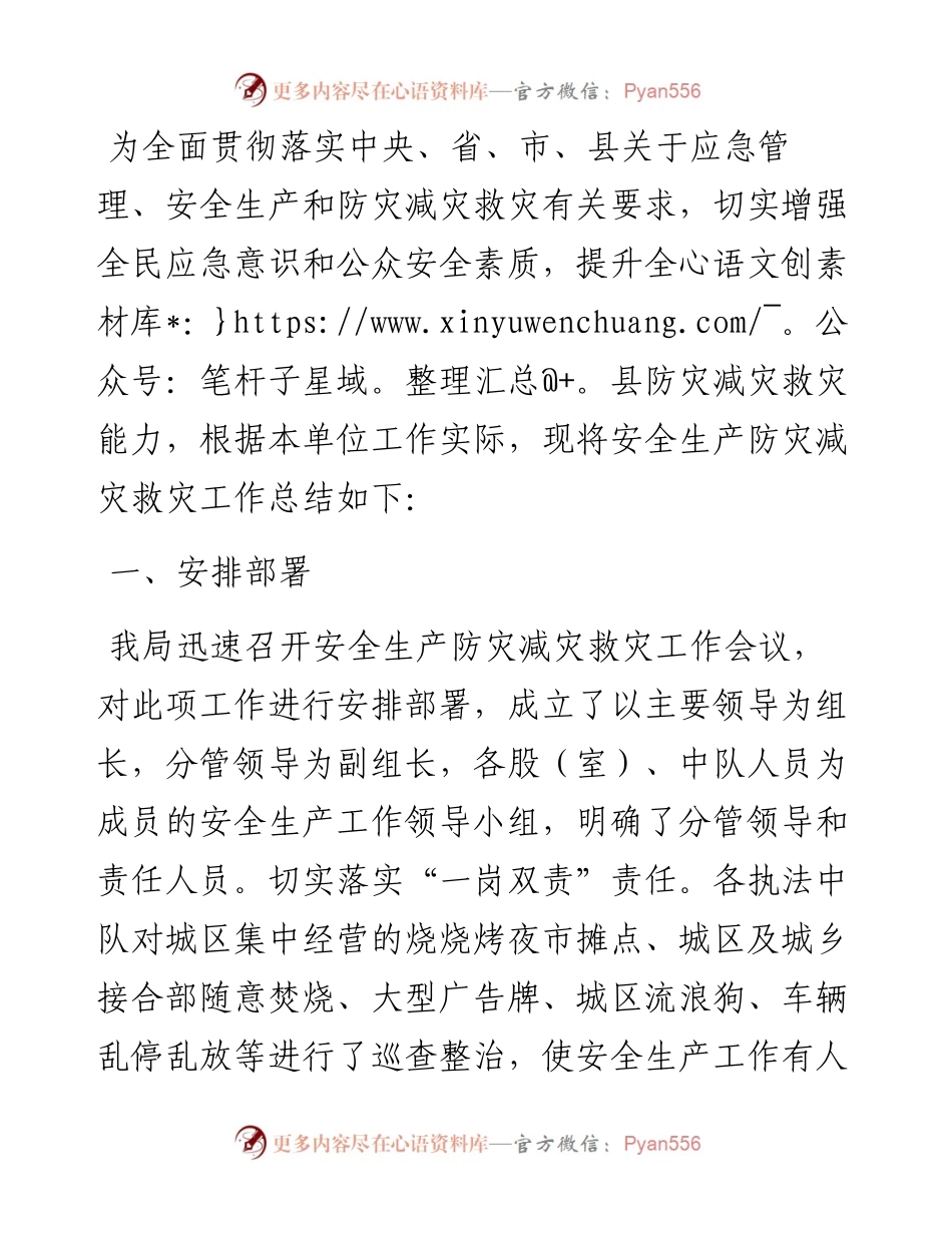局安全生产防灾减灾救灾工作报告.docx_第1页