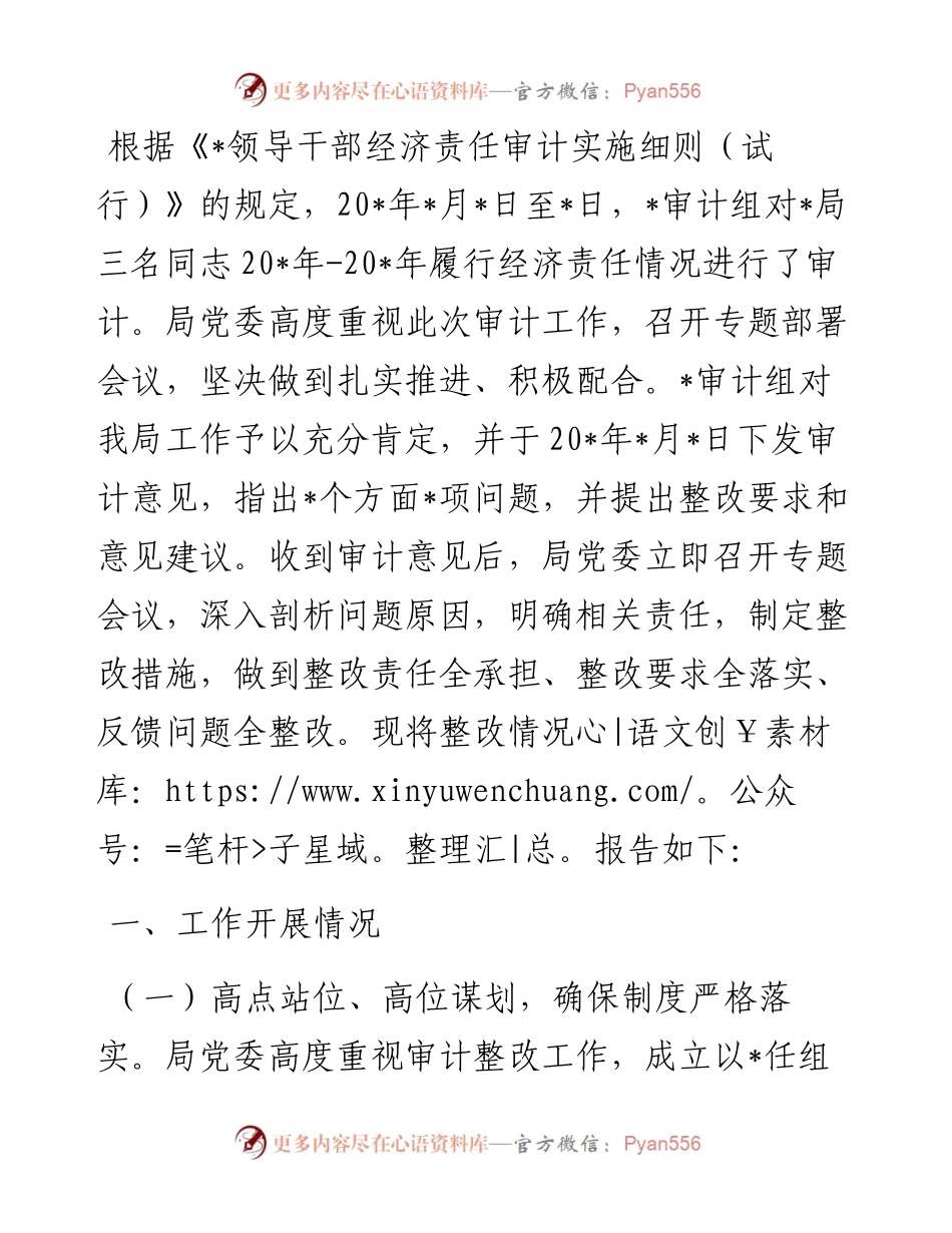 局履行经济责任审计整改情况的报告.docx_第1页