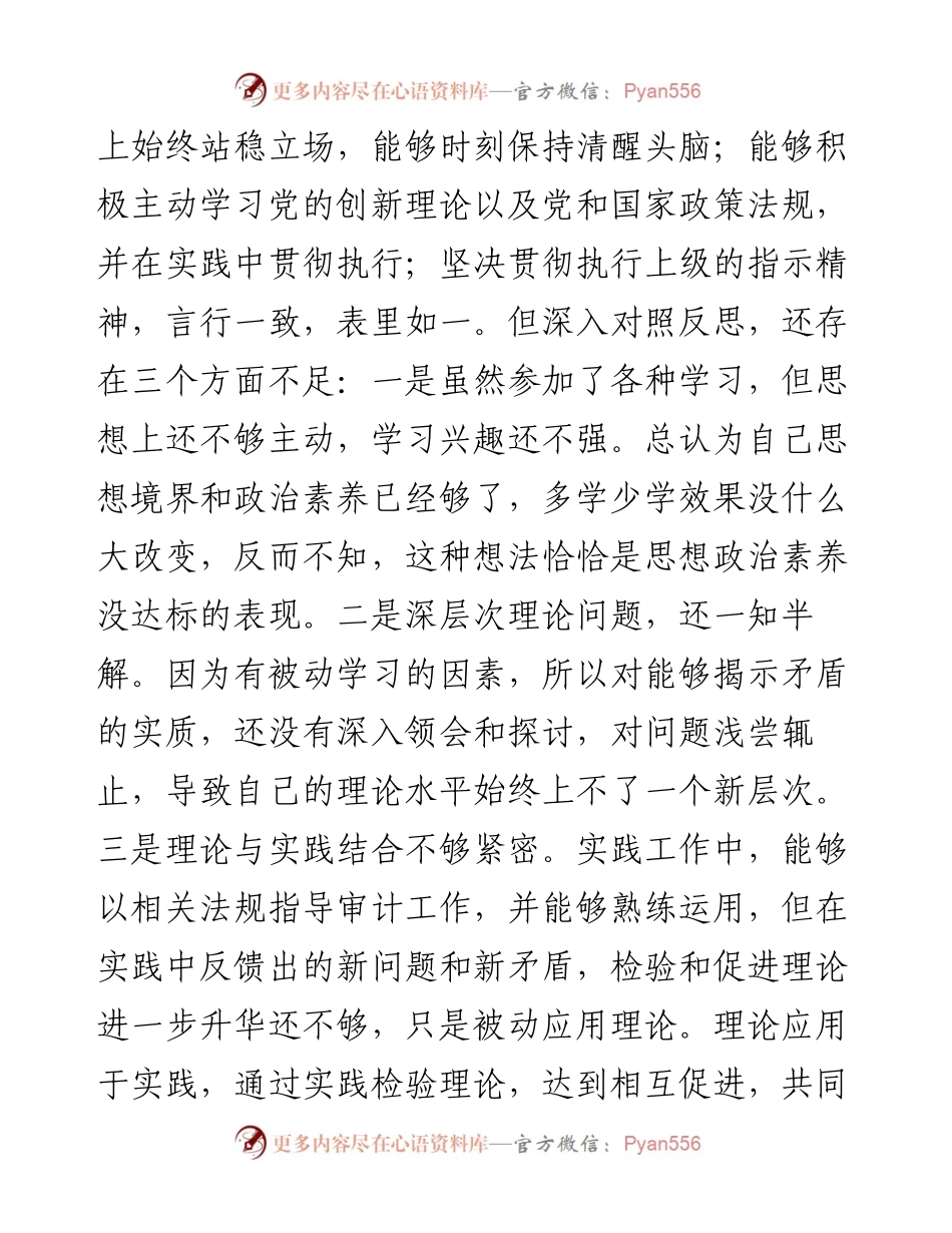 审计局党员干部党史学习教育专题组织生活会个人党性分析材料.docx_第2页