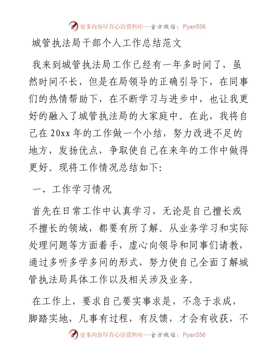 城管执法局干部个人工作总结.docx_第1页