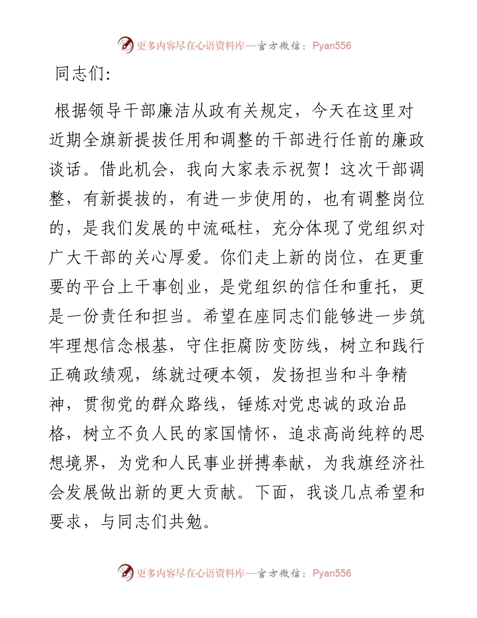 在新提拔任用调整的干部集体廉政谈话会上的讲话.docx_第1页