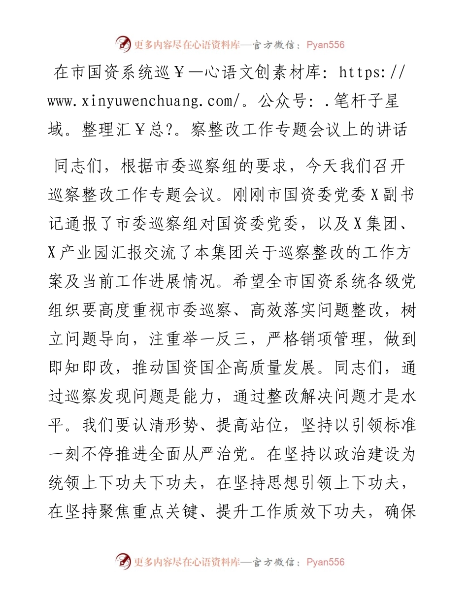 在市国资系统巡察整改工作专题会议上的讲话.docx_第1页