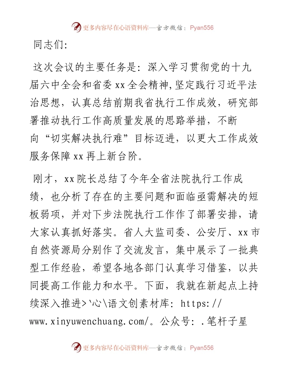 在执行工作联席会议上的总结讲话.docx_第1页