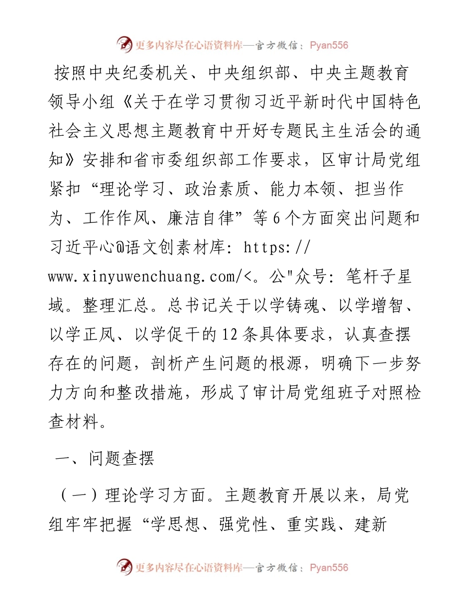 审计局党组主题教育民主生活会对照检查材料.docx_第1页