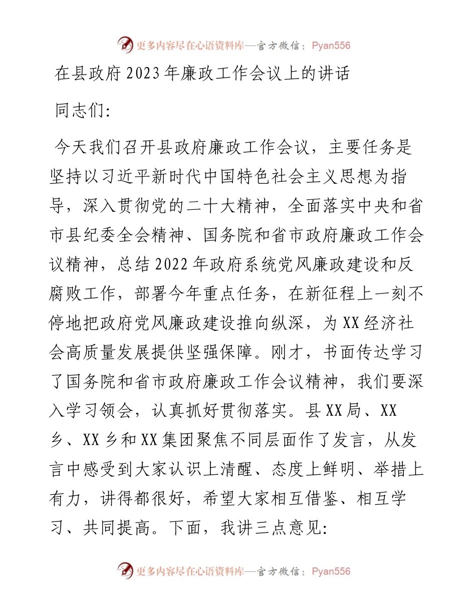 在县政府2023年廉政工作会议上的讲话.docx_第1页
