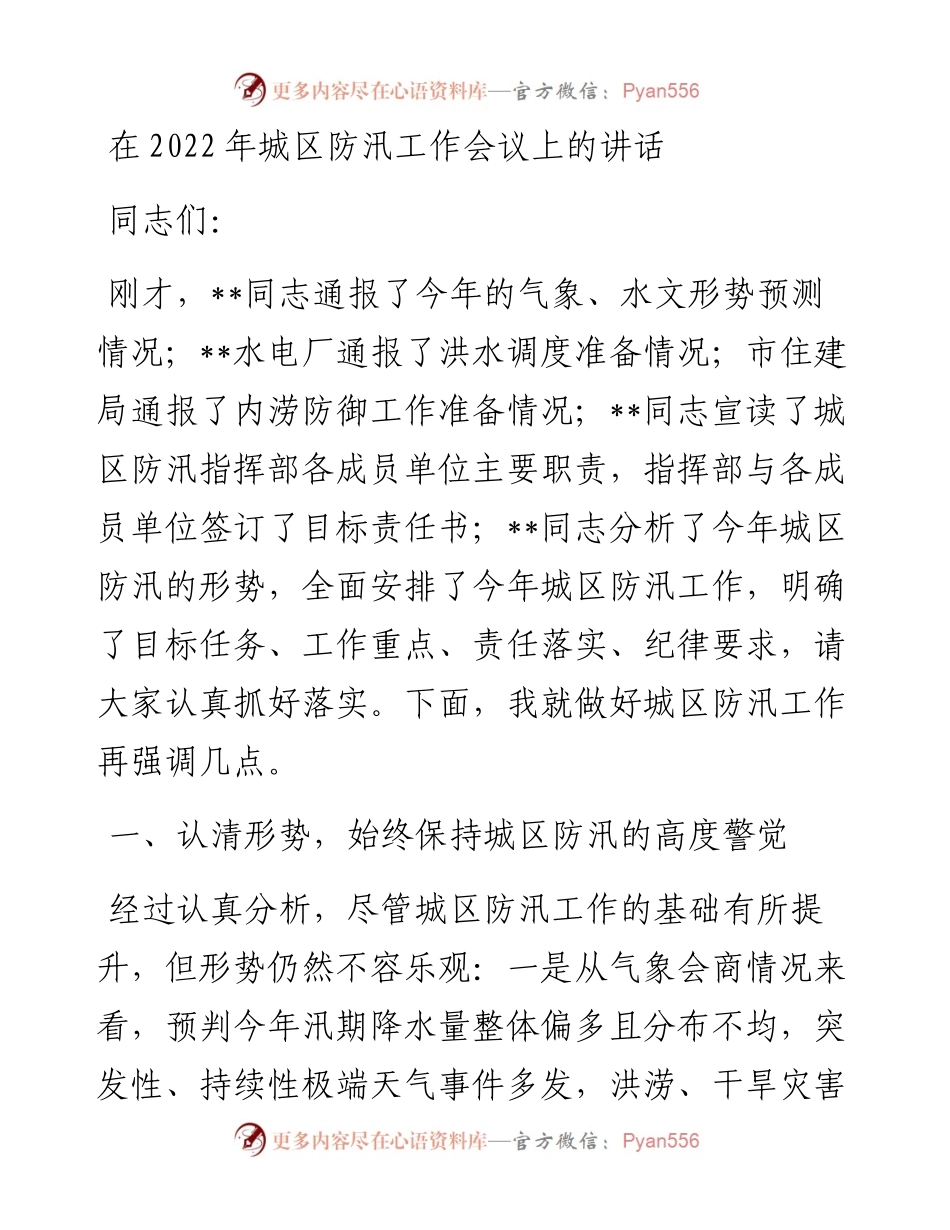 在城区防汛工作会议上的讲话.docx_第1页
