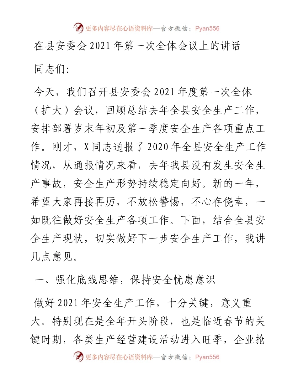 在县安委会第一次全体会议上的讲话.docx_第1页
