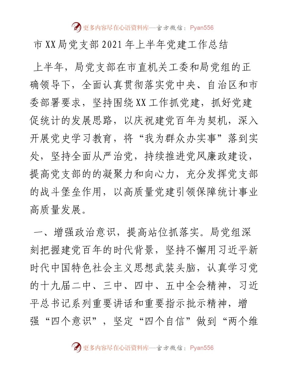 市XX局党支部 上半年党建工作总结.docx_第1页