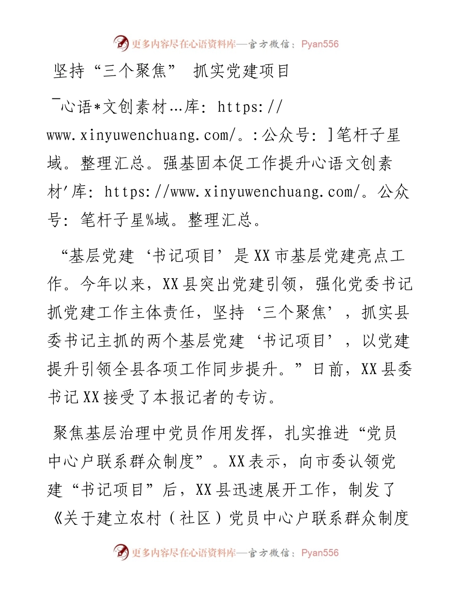 坚持三个聚焦 抓实党建项目 强基固本促工作提升.docx_第1页