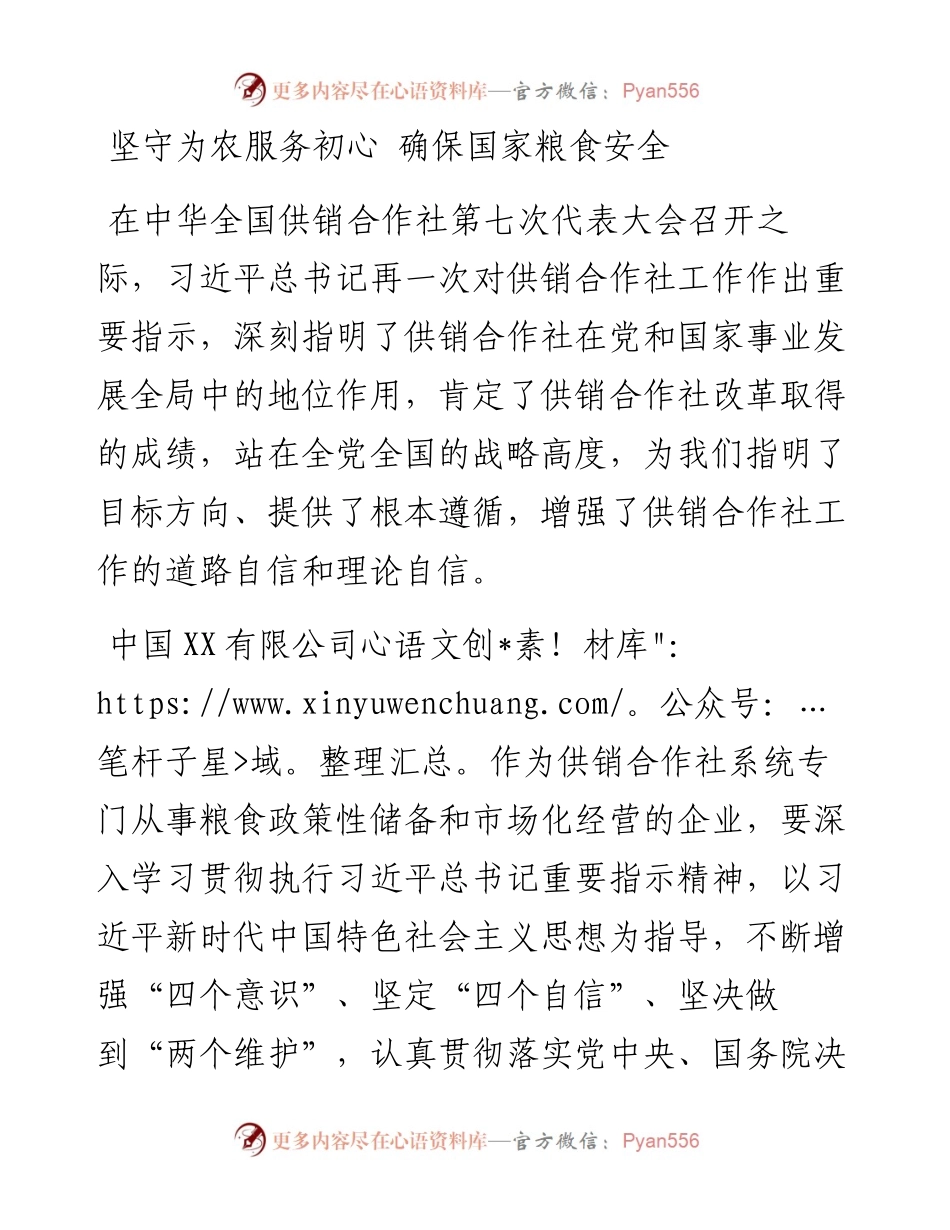 坚守为农服务初心 确保国家粮食安全.docx_第1页